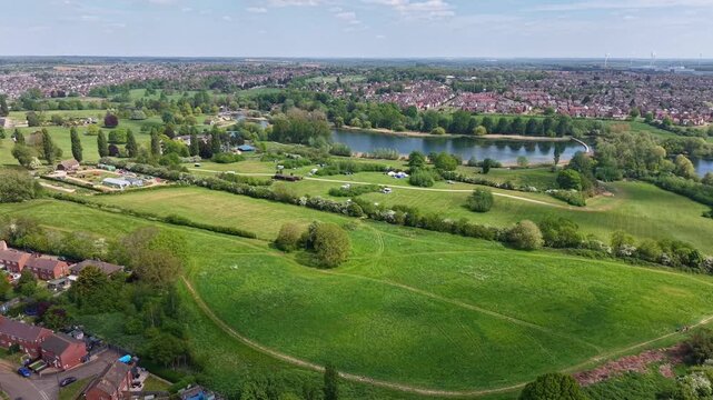 This aerial photograph captures a view of Wicksteed park Kettering, Northamptonshire	