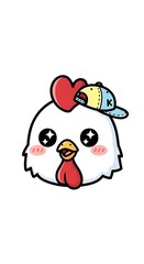 Naklejka premium Cute cartoon chicken with bird on head.