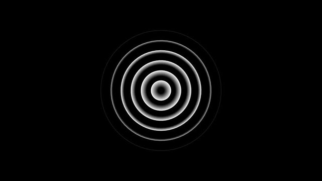 Digital radio waves screen animation on black background.Radial fade wave for sound, swirl, radio and sonar. Abstract concentric graphic icon. Modern high antenna evolving signal waves
