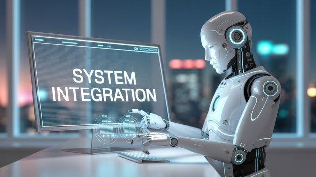 a humanoid robot wearing a headset