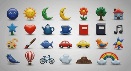 Naklejka premium Collection of Various Cartoon Style Emoticons and Icons.