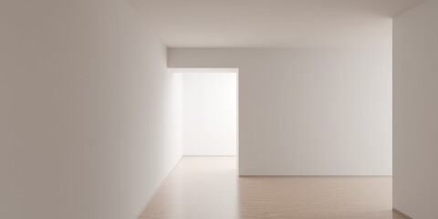 Fototapeta premium Empty blank white room background with multiple rooms and wooden floor, modern interior template