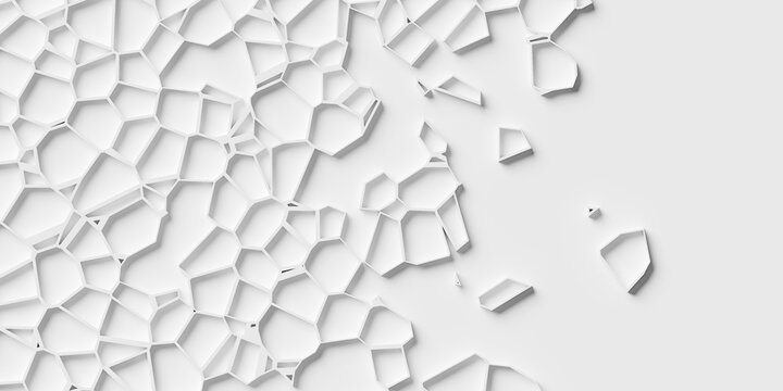 White abstract irregular geometric polygons pattern background, wallpaper banner pattern fade out, flat lay top view from above