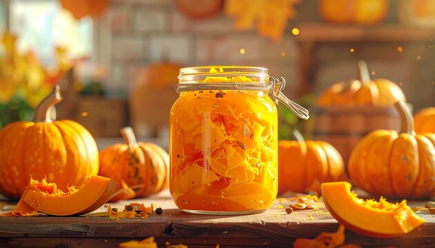 Fermentierter K&uuml;rbis im Glas Detailaufnahme