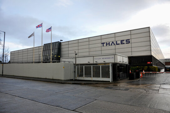 Exterior view of the Thales UK defence manufacturing facility located on Montgomery Road in Castlereagh, Belfast.