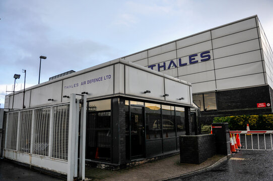 Exterior view of the Thales UK defence manufacturing facility located on Montgomery Road in Castlereagh, Belfast.