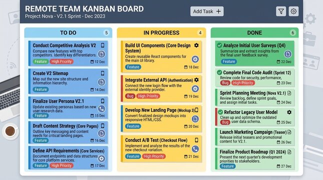 Kanban board for remote team project management with task management remote work team collaboratio