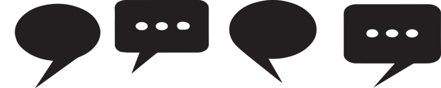 Four black speech bubbles on white background for communication and dialogue