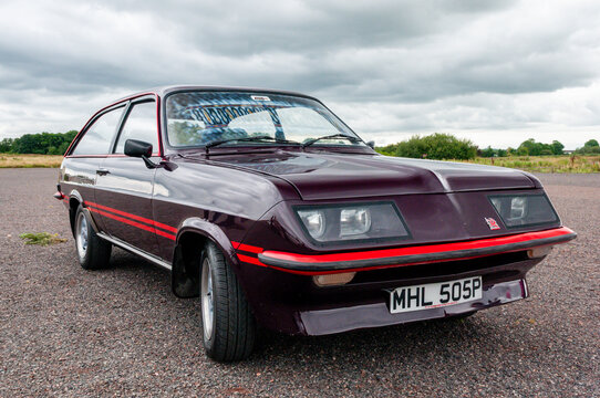 A classic 1975 Vauxhall Firenza HP, known as the Droopsnoot, showcasing its unique aerodynamic front design and performance features, representing a significant era in British motoring