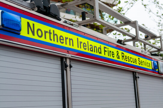 A Northern Ireland Fire and Rescue Service fire engine stands ready to provide rapid emergency response and support across the region.