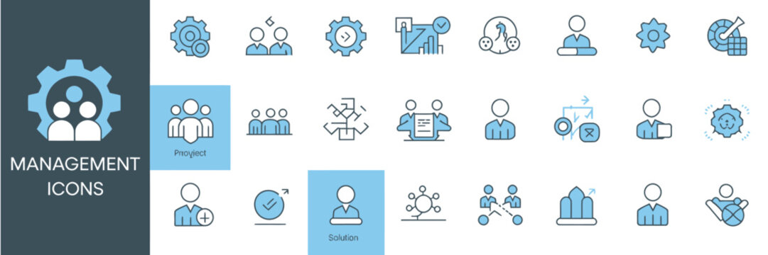 Management icons for project management, team collaboration, and business solutions.