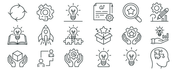 Fototapeta premium Business strategy and innovation icons: idea, startup, teamwork, and growth