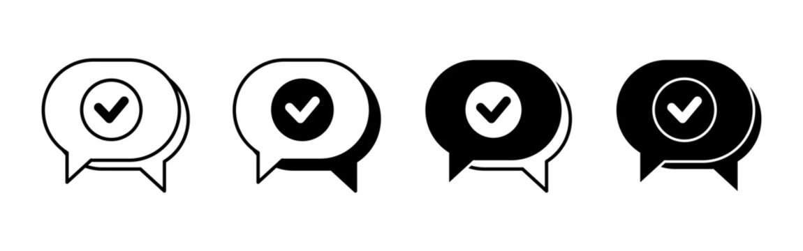 Chat Bubble Checkmark Verification Icon Set for Approved Message and Confirmation Status
