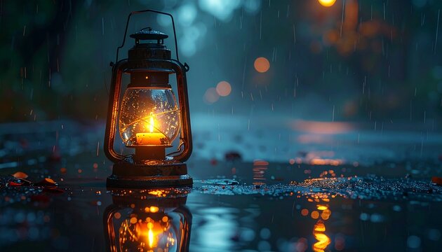 Illuminating the Night - A Lanterns Warm Glow in the Rain.