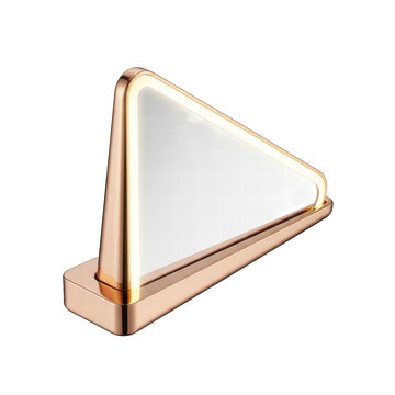 Modern triangular mirror with gold trim and LED light