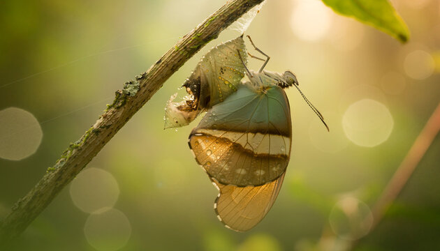 Insect Emerging from Cocoon Macro Transformation Scene