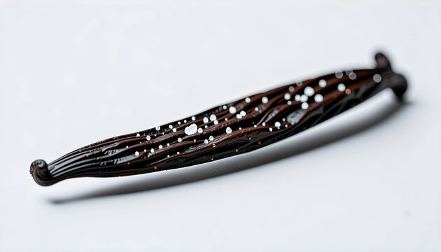 Macro Photography of a Single Natural Dried Vanilla Bean Pod