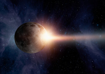 Attack of the asteroid (meteor) on the Moon "Elements of this image furnished by NASA  © muratart