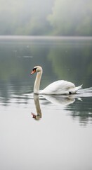 Fototapeta premium Graceful White Swan Gliding on Calm Water