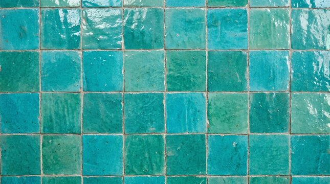 Handmade zellige tile full frame close overhead vivid turquoise variation glaze background photorealistic professional commercial background