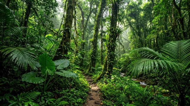 Deep green jungle forest lush tropical plants