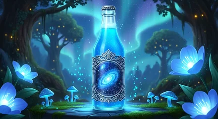Fototapete Mädchenzimmer Glowing blue bottle in fantasy forest.  © Lano