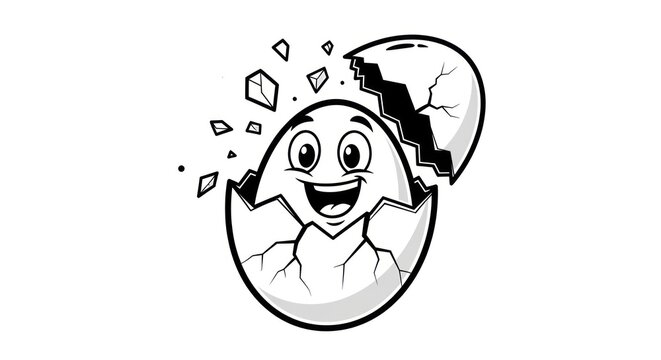 Happy egg character emerging from cracked shell illustration