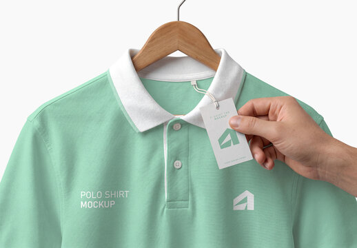 Polo Shirt Mockup with Price Tag on Hanger