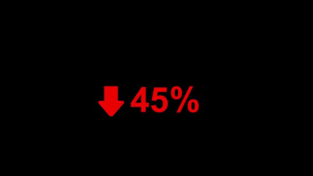  Red Down Arrow 45 Percent Decrease Animation on Black Background | Loss, Decline, Negative Growth Indicator 4K