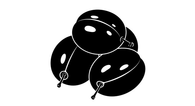 Minimalist black silhouette vector of three plums with stems