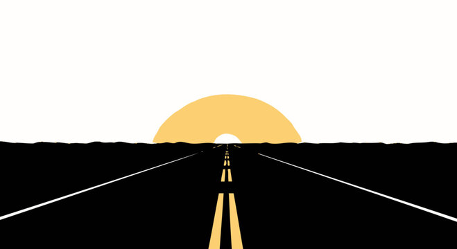 Minimalist highway road leading towards a sunset horizon vector