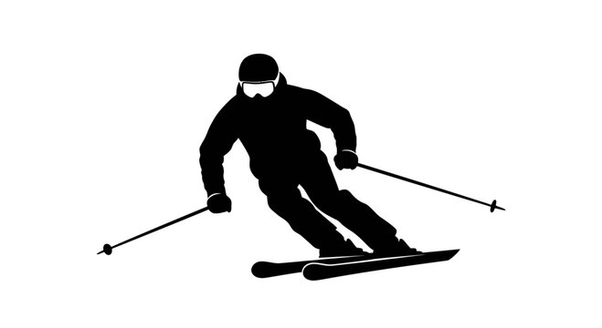 Black and white silhouette of a professional skier in downhill action