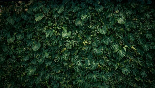 Dense foliage of lush green leaves creates a vibrant, textured backdrop