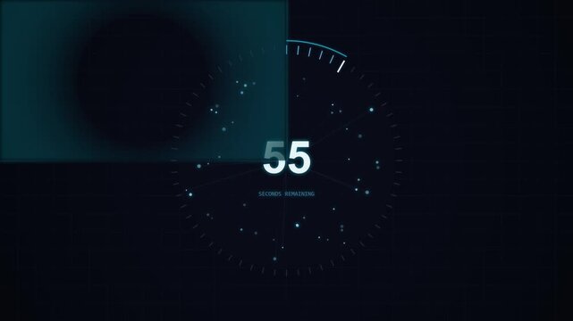 Countdown timer with digital interface elements for video production