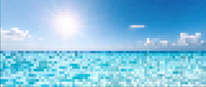 Bright sun illuminating clear blue ocean water