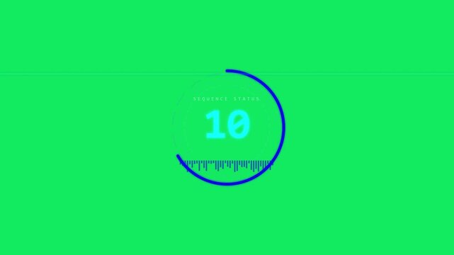 Digital countdown timer with circle interface on green screen background