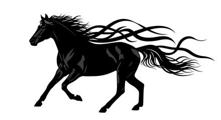 Obraz premium Black horse silhouette running free.