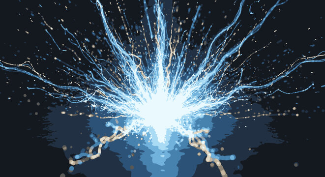 Electric blue light explosion with sparks and glow
