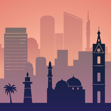 An artistic silhouette showcasing a Modern Cityscape featuring notable Historical Landmarks