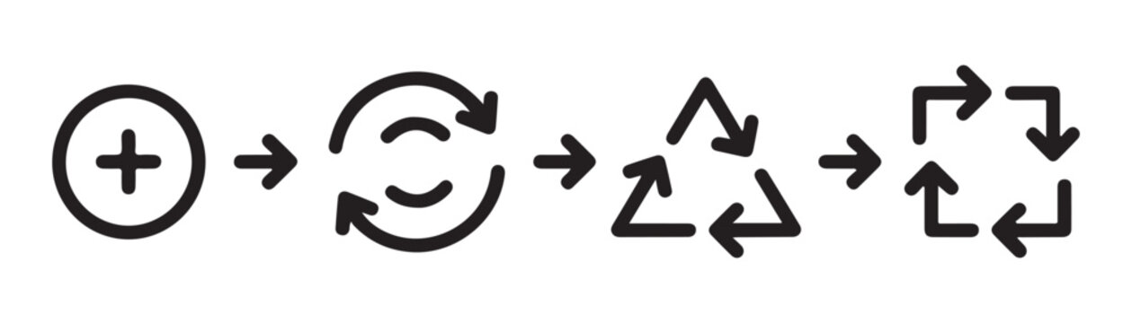 Abstract circular arrows and plus sign symbols for refresh and renewal process in business and technology.