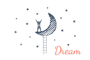 Dream - Man standing on crescent moon © Andrej D