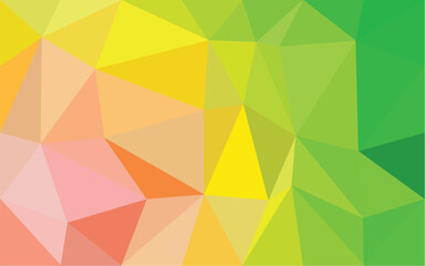 Fototapeta premium A vibrant abstract low-poly background with a colorful gradient of geometric triangles transitioning from pink and orange to yellow and green.