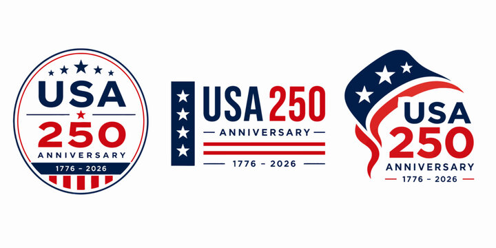 USA 250, 250th anniversary logo, United States semiquincentennial, 1776-2026 branding, patriotic logo collection, American anniversary graphic, gold USA 250 logo, patriotic ribbon emblem, national cel