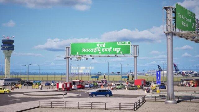 Mumbai International Airport Entrance Road with Hindi Signboard