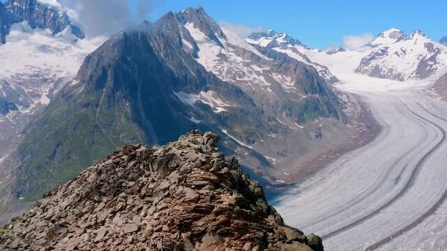 Breathtaking Aerial View of the Great Aletsch Glacier in the Swiss Alps shot with Drone