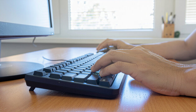 Realistic Office Worker Typing Keyboard Hands Desk Routine