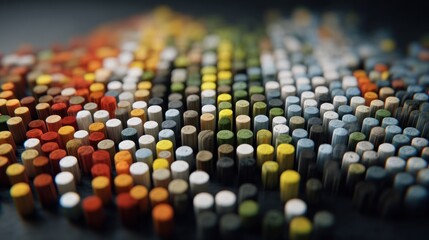 Fototapeta premium Vibrant Array of Art Pastels Arranged in a Colorful Gradient.
