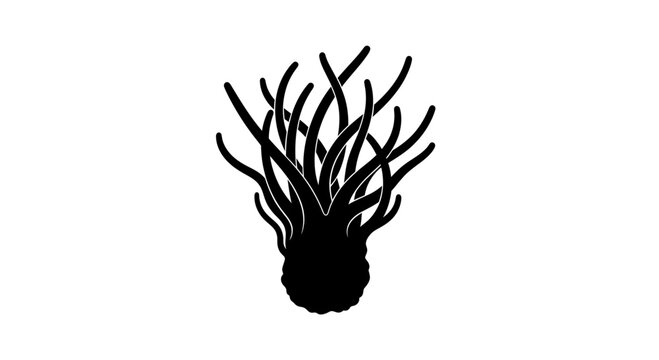 Black Sea Anemone Silhouette Vector Illustration
