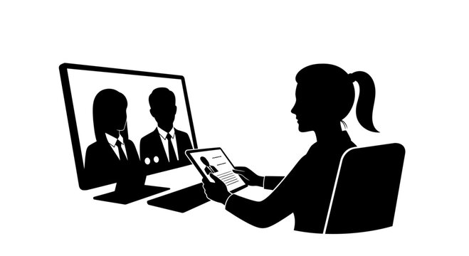 Remote online job interview silhouette illustration