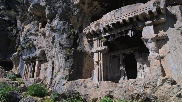 Lycian rock cut tombs at the ancient city of Pinara in Turkey